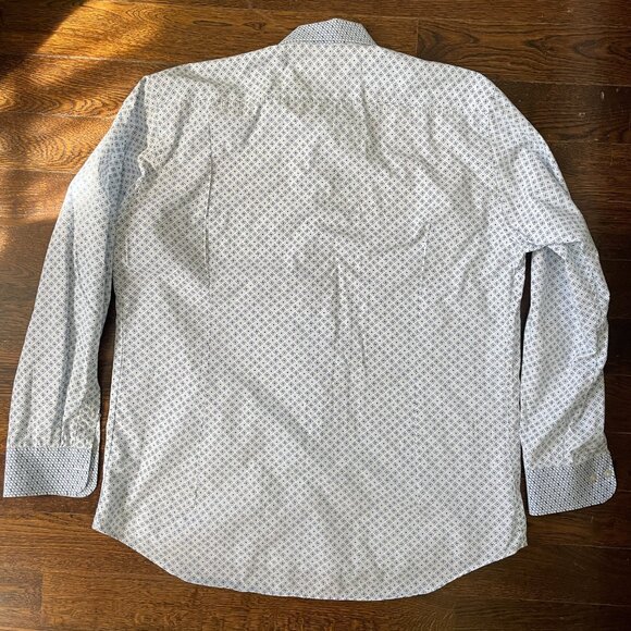 Etro long-sleeve button-up Cotton shirt White with Blue Squares-Sz. 44-XL - Picture 5 of 15